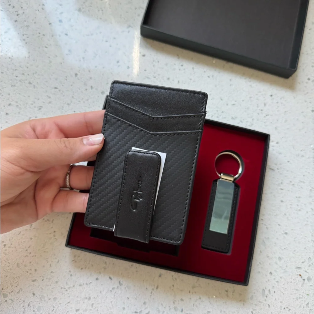 NWT Black Leather Wallet and Keychain Set for Men